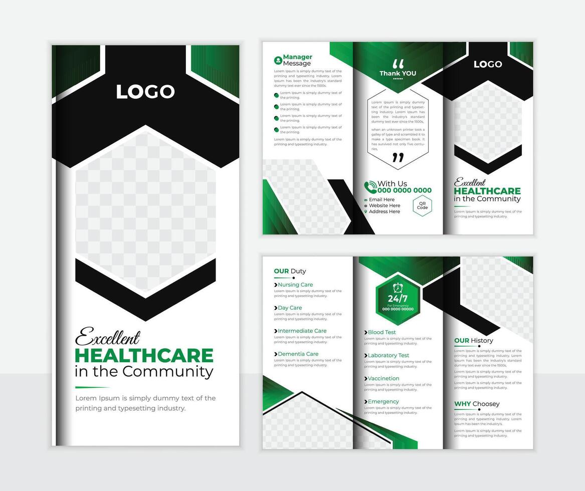 Medical Try Fold Brochure Design, Healthcare Services Banner Design, vector