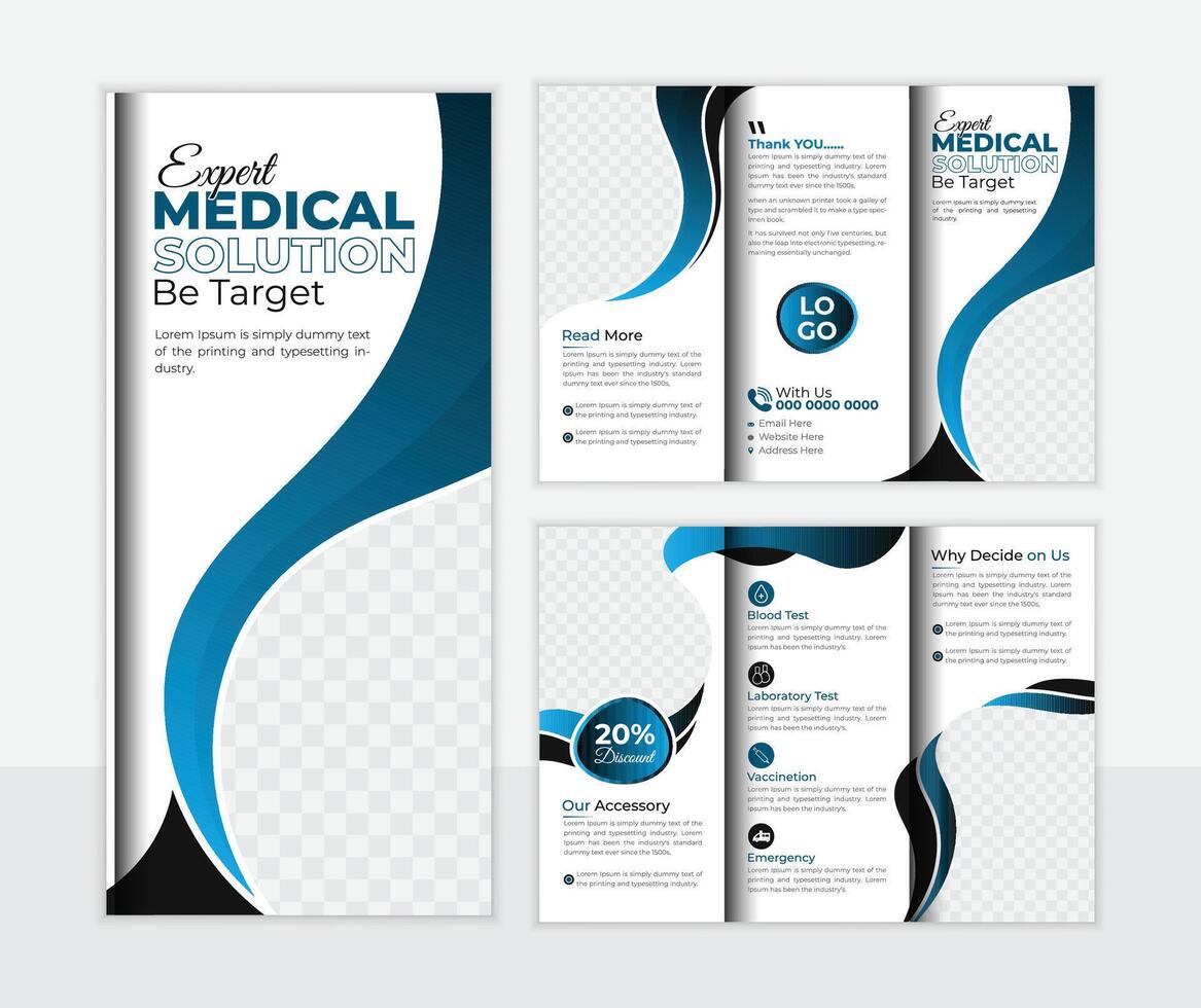 Medical Try Fold Brochure Design, Clinic Services Banner Design, vector