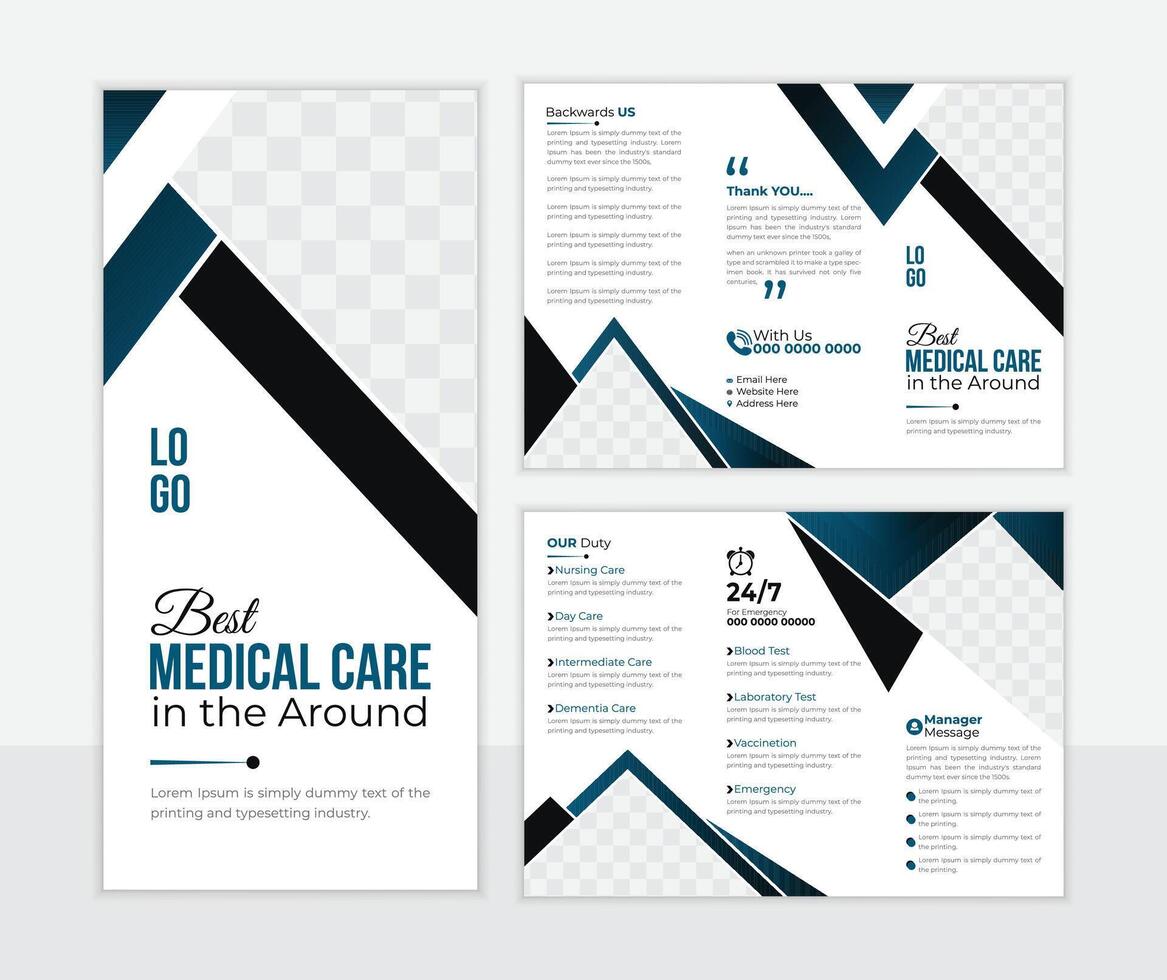 Medical Try Fold Brochure Design, Clinic Services Banner Design, vector