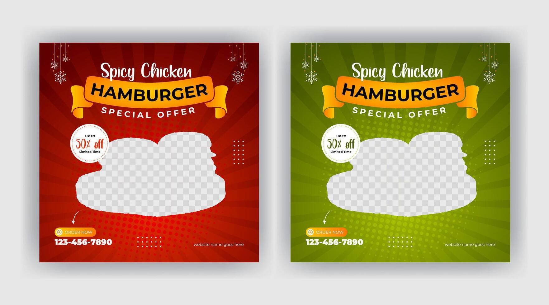 Food menu social media post or web banner template design for restaurant business marketing vector
