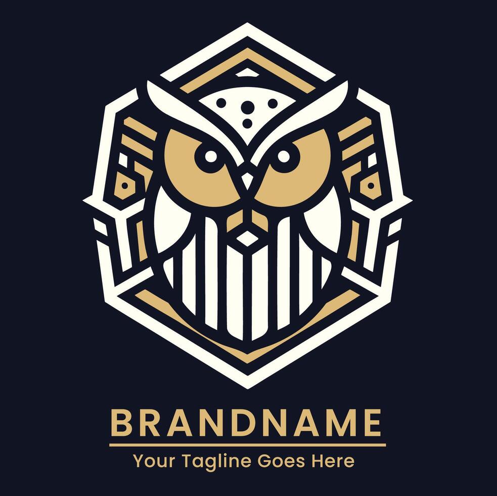 Geometric owl logo with a hexagonal frame and intricate detailing perfect for branding vector