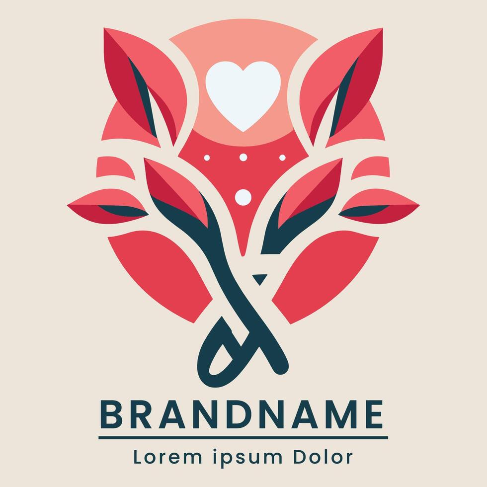 Modern floral heart logo with a unique leaf pattern design vector