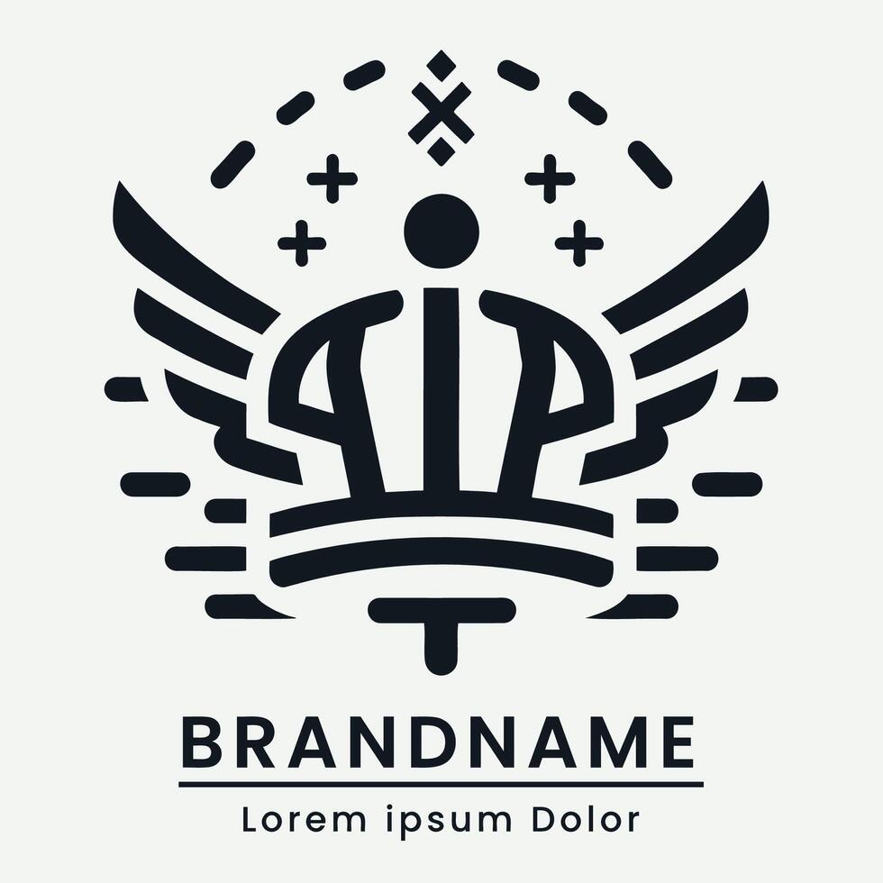 Unique crown logo with wings and abstract shapes vector