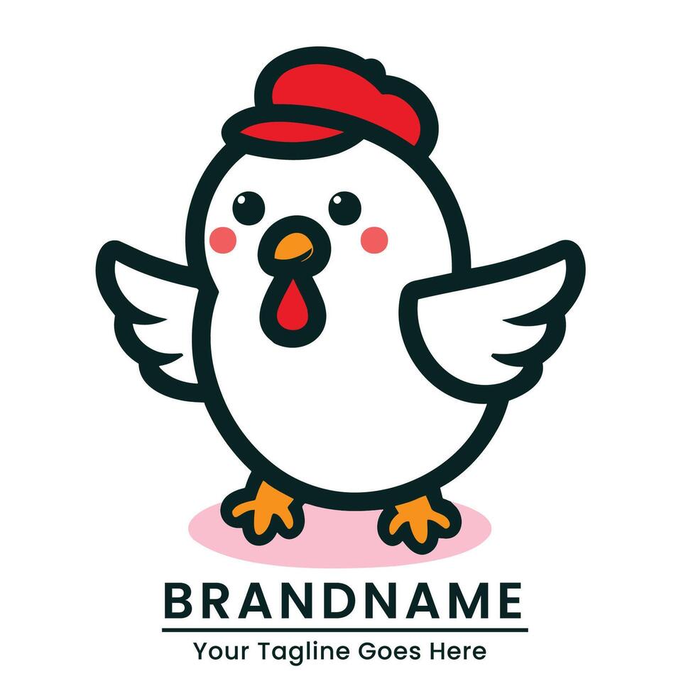 Cute cartoon chicken logo with red hat ideal for cafes and restaurants vector