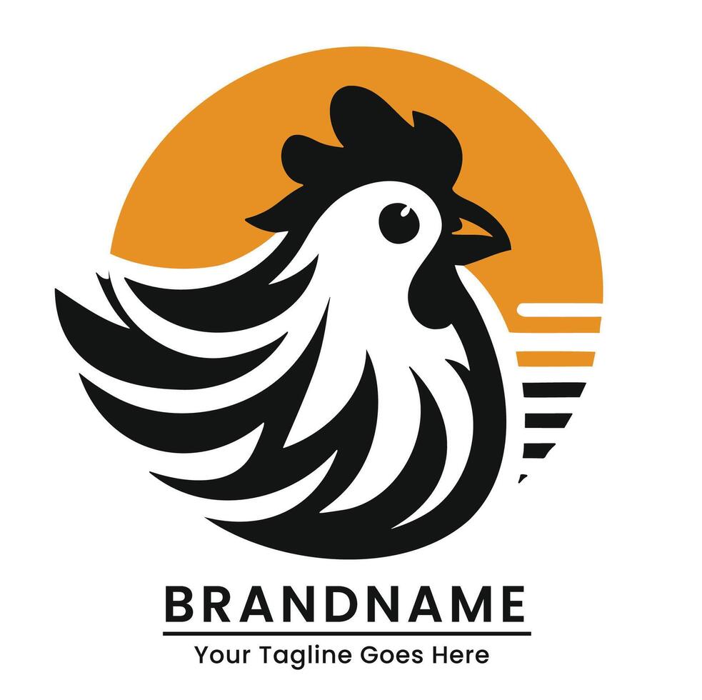 Modern chicken logo with a warm orange background for casual dining branding vector