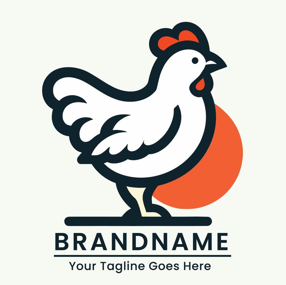 Stylish rooster logo with orange sun background perfect for food industry branding vector