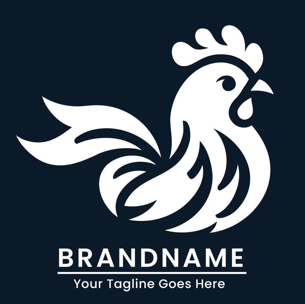 Stylish rooster logo in dark background with elegant curves for high end restaurants vector