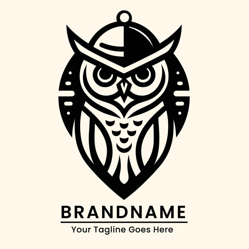 samurai owl logo with geometric shapes and intricate design ideal for professional branding vector