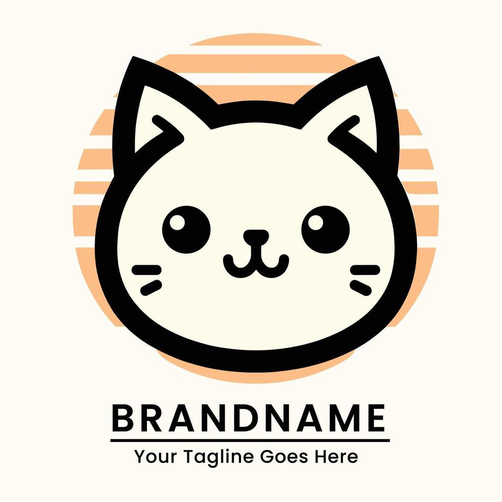 Cute and simple cat logo with a cheerful expression set against a warm gradient background vector