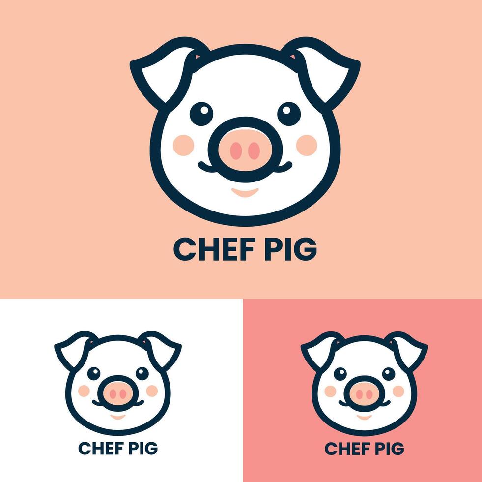 Cute chef pig logo with a smiling face ideal for culinary and food-related branding vector