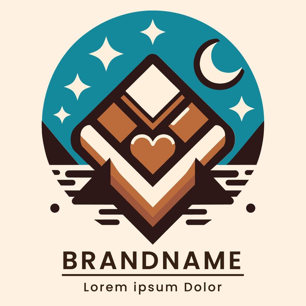 Heart and book logo with celestial elements and night theme vector