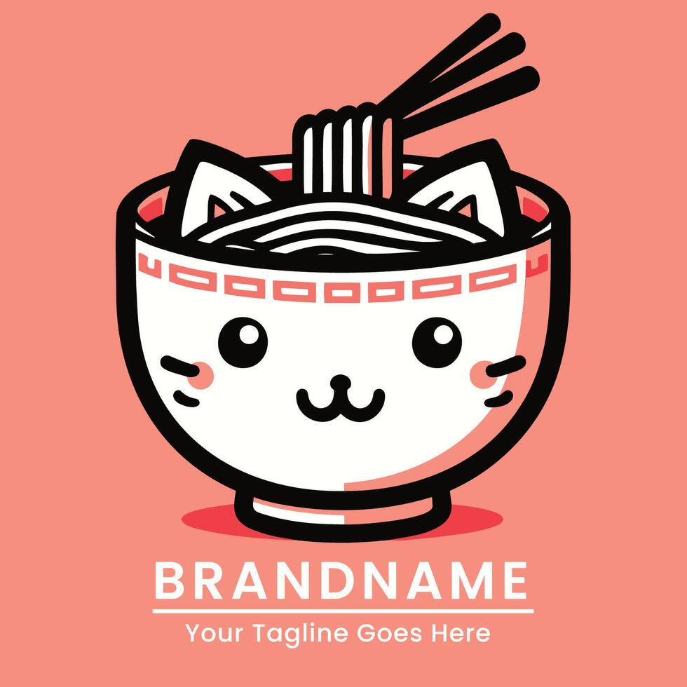 Whimsical ramen cat logo with a bowl of noodles merging food and fun great for restaurants or food-related brands with a playful twist vector
