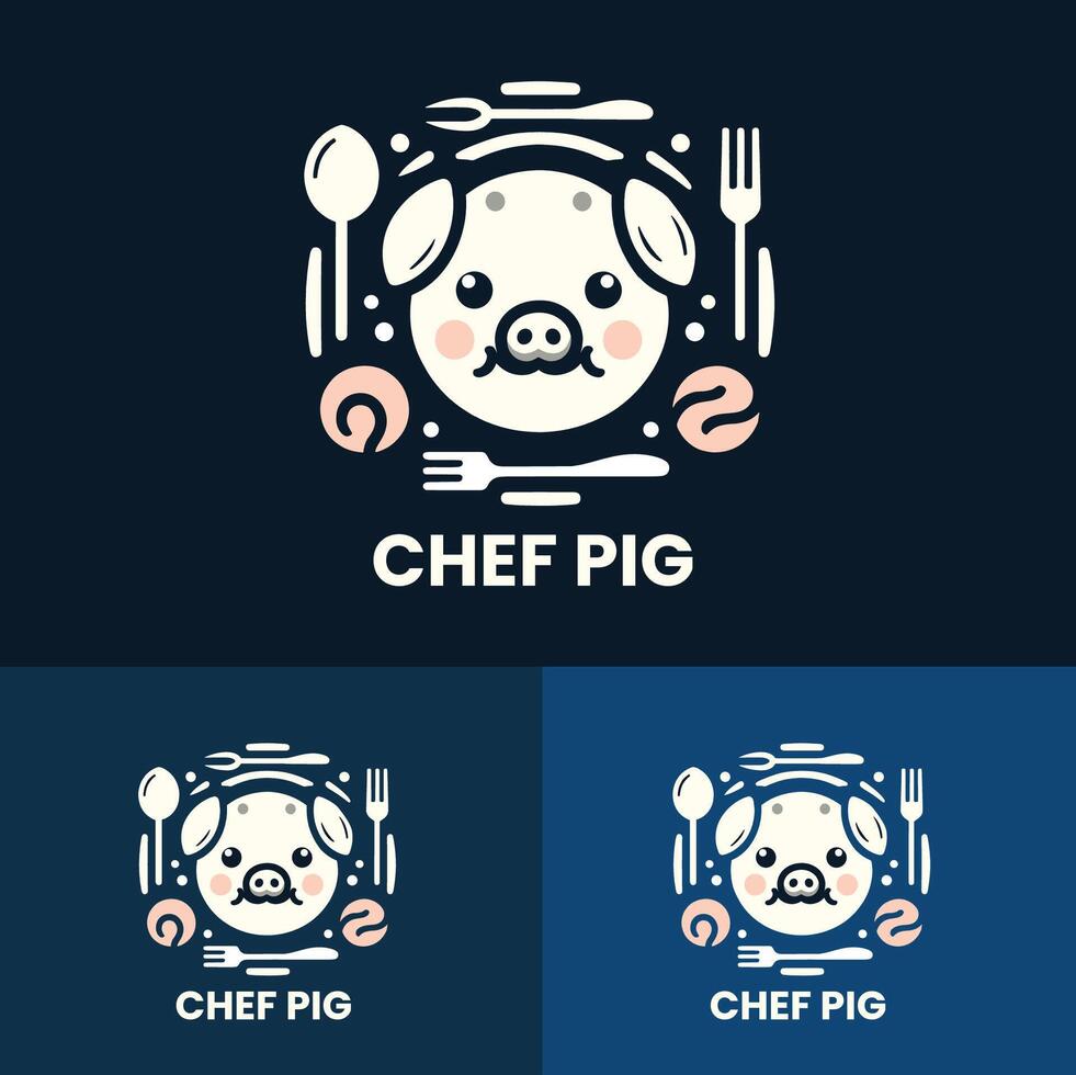 Adorable chef pig logo with kitchen utensils ideal for culinary and restaurant branding vector