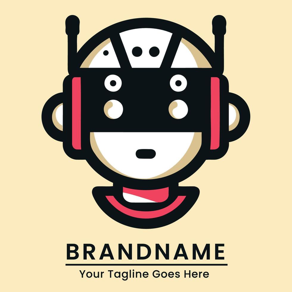Futuristic logo with robotic elements including antennas and a visor vector
