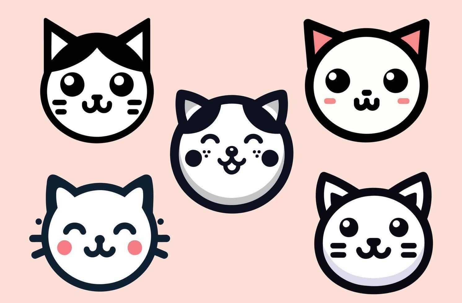 Set of playful and cute cat logos with various expressions perfect for children's products or pet related businesses vector