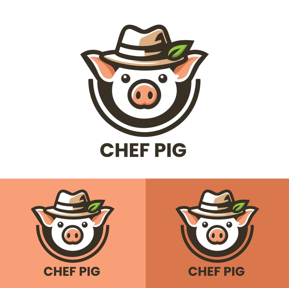 Logo Chef Pig featuring a pig with a hat and a leaf detail blending elegance with a touch of nature perfect for eco-friendly culinary brands vector