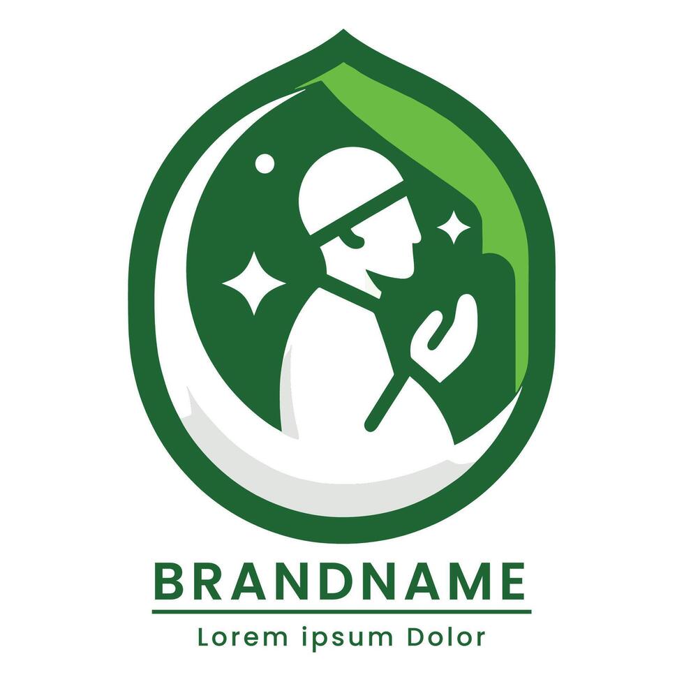 Green ramadhan prayer logo with natural elements and spiritual theme vector