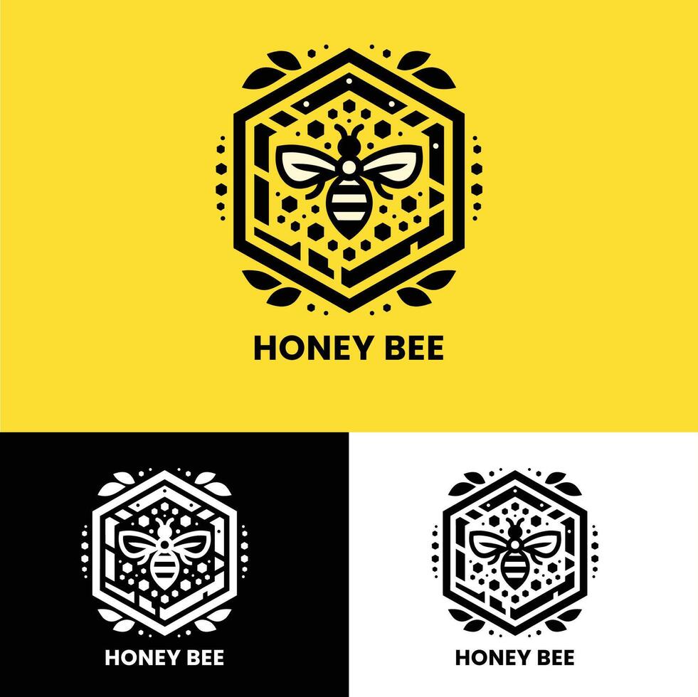 Elegant honey bee logo with hexagon pattern ideal for clean and eco-friendly branding vector
