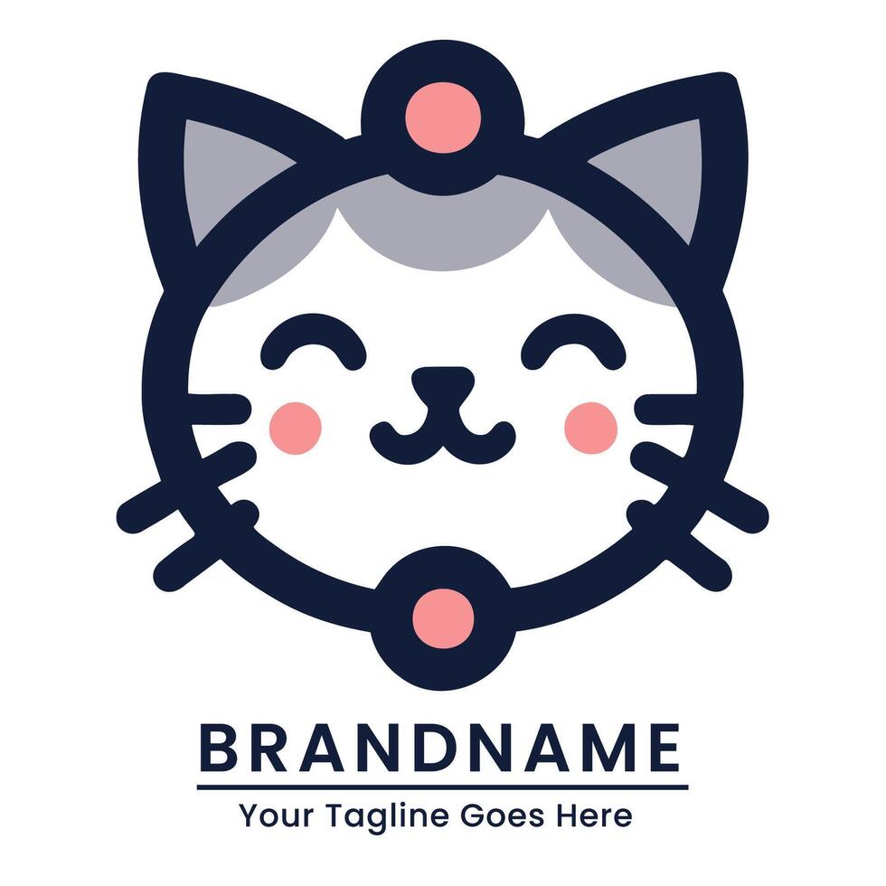 Happy and vibrant cat logo with a friendly face and minimalist elements suitable for various modern brands vector