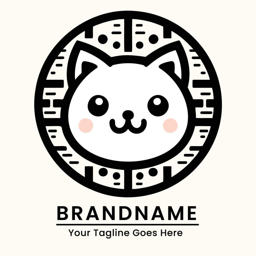 Cute and friendly cat logo with a charming smile and modern elements vector