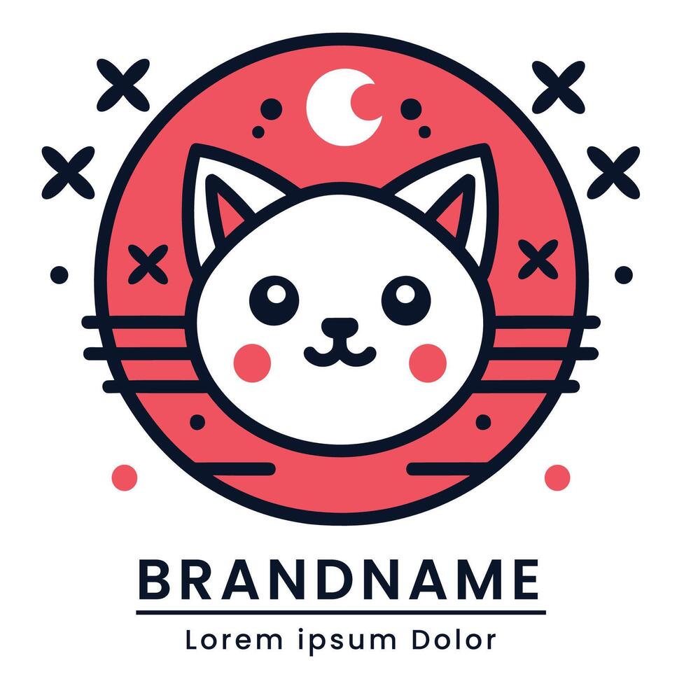 Whimsical cat logo with a starry night background vector