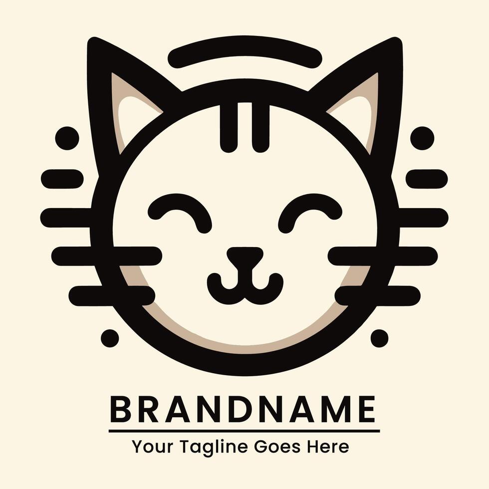 Smiling cat logo with minimalistic lines and a warm friendly expression vector