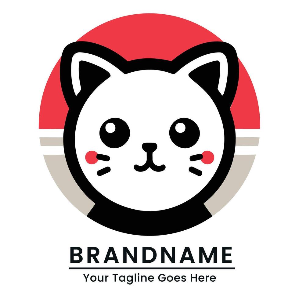 Minimalistic cat logo with a vibrant red background vector