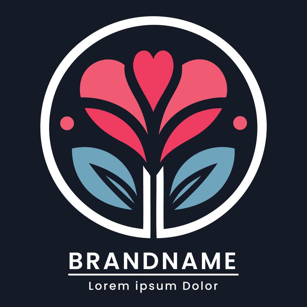 Elegant floral logo with a heart shaped bloom and balanced leaves vector