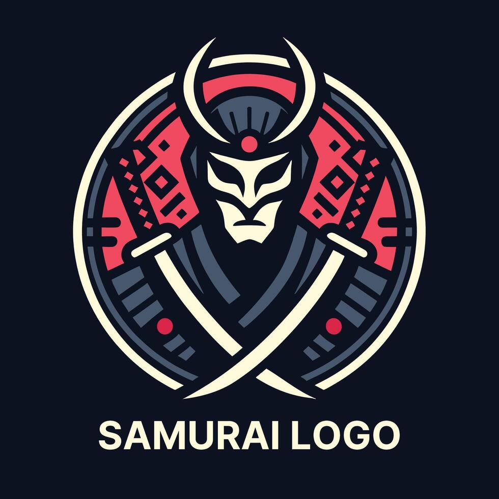 Samurai logo with crossed swords and intricate design ideal for strong branding and identity vector