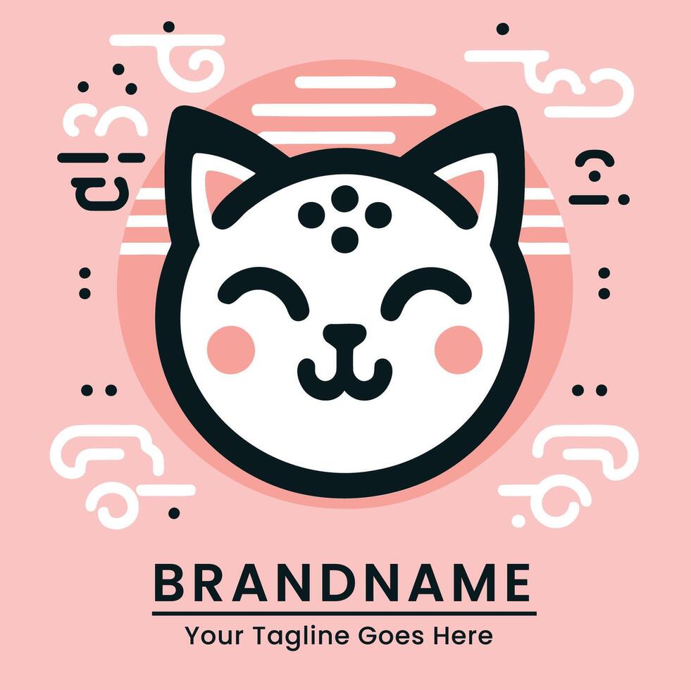 Cute and cheerful cat logo with a happy expression and minimalistic style vector