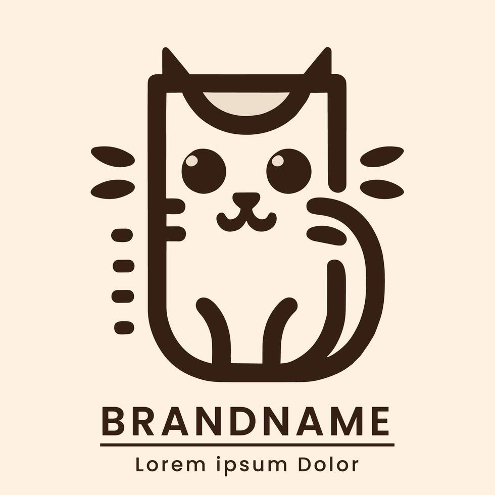 coffee cat logo with simple lines and charming expression vector
