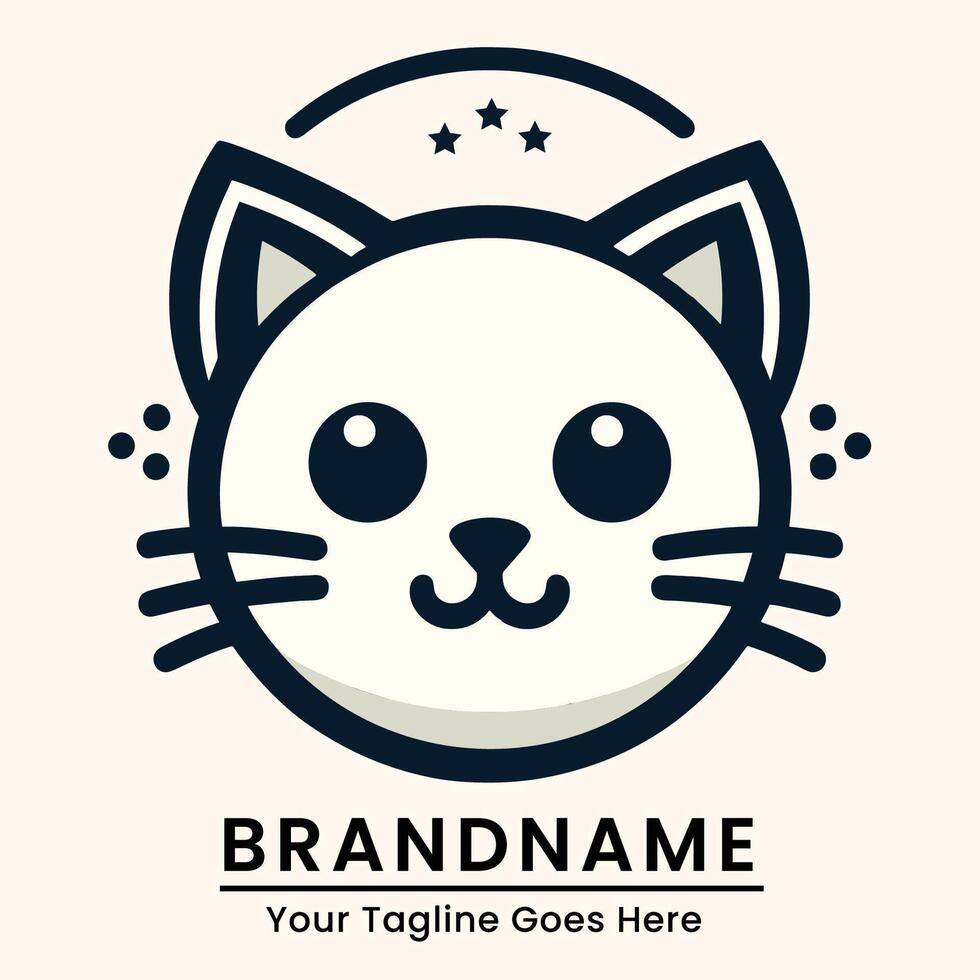 Simple and clean cat logo with a halo and stars vector