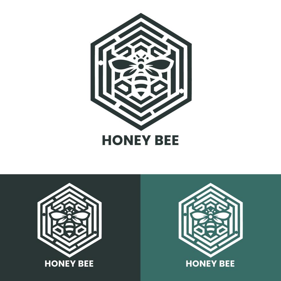 Contemporary honey bee logo with a hexagonal pattern ideal for modern and creative branding vector