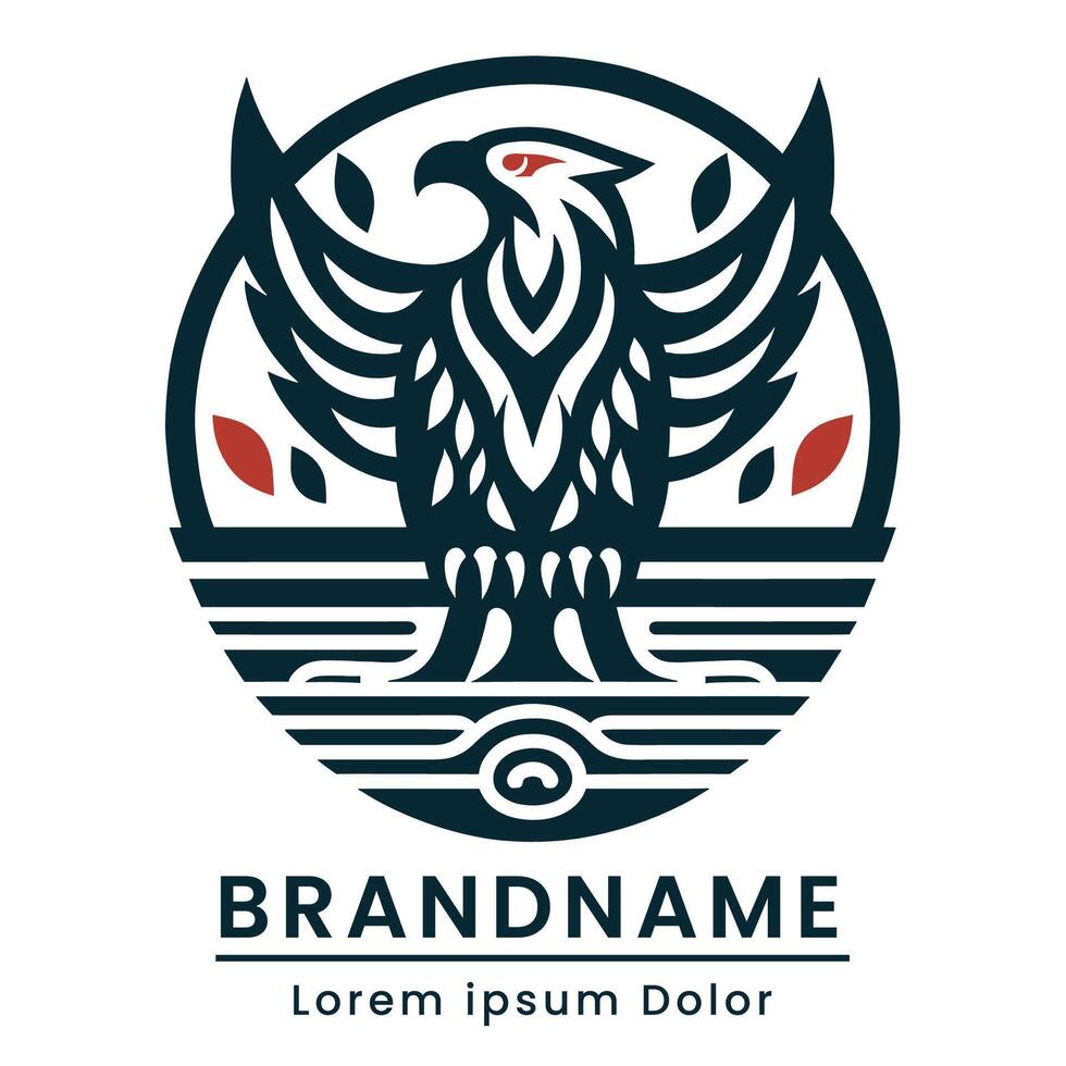 Regal and intricate eagle logo with detailed lines and symmetrical design representing power and authority vector