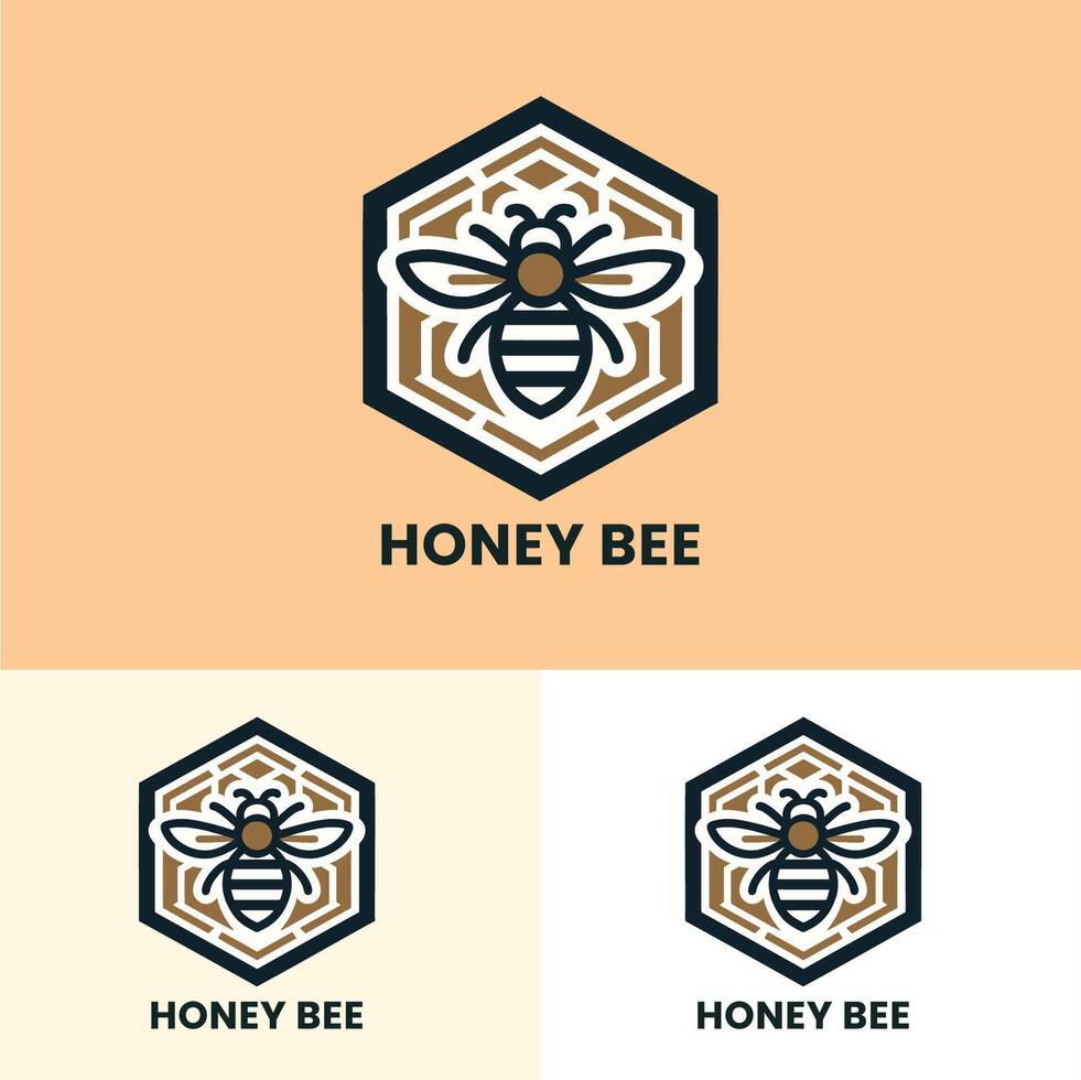Honey bee logo with a clean design and hexagon pattern ideal for versatile branding needs vector