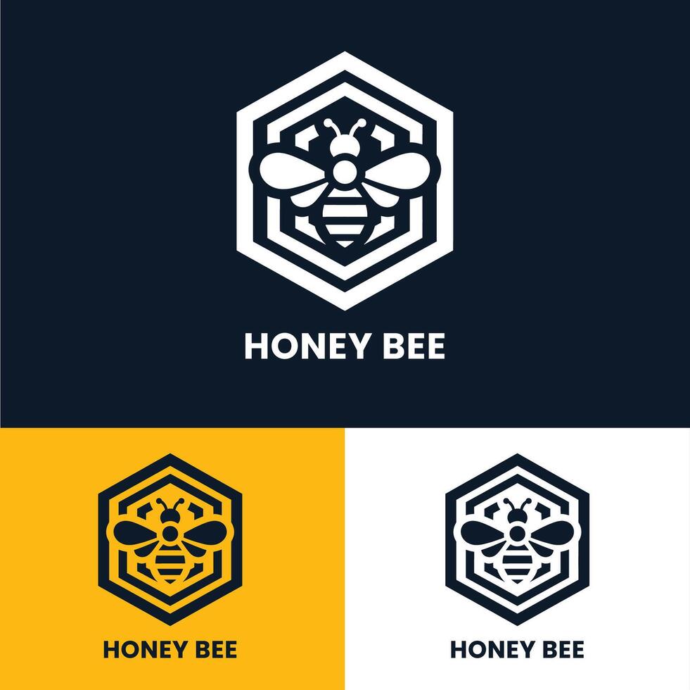 Unique honey bee logo with detailed hexagon pattern ideal for branding and marketing vector