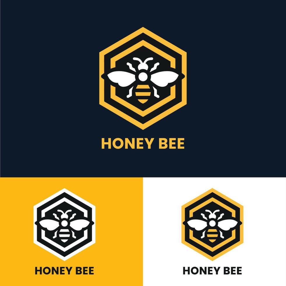 Modern and clean honey bee logo with a hexagonal theme suitable for various branding needs vector