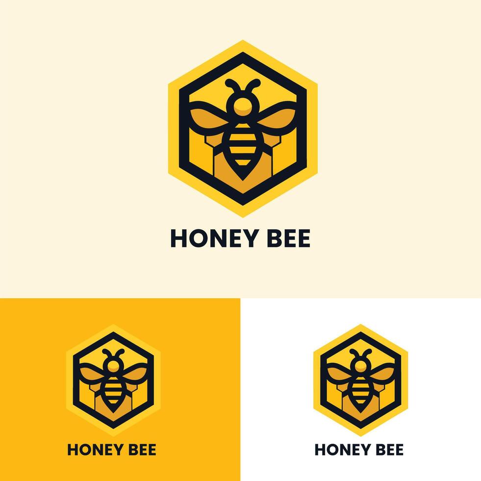 Minimalist honey bee logo with a yellow hexagon ideal for clean and modern branding vector