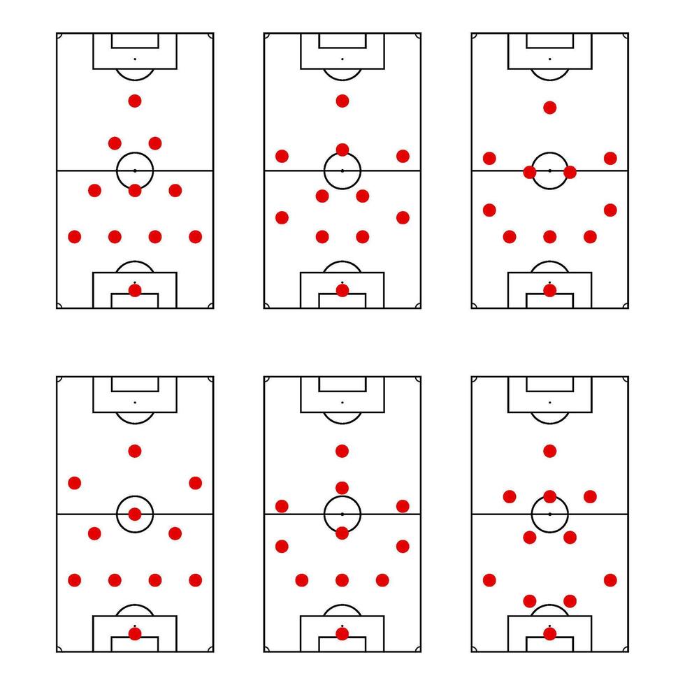 Defend tactics football, set of player position. organization soccer, team, football defend tactics, player strategy of defense, formation and , coaching gameplan illustration vector
