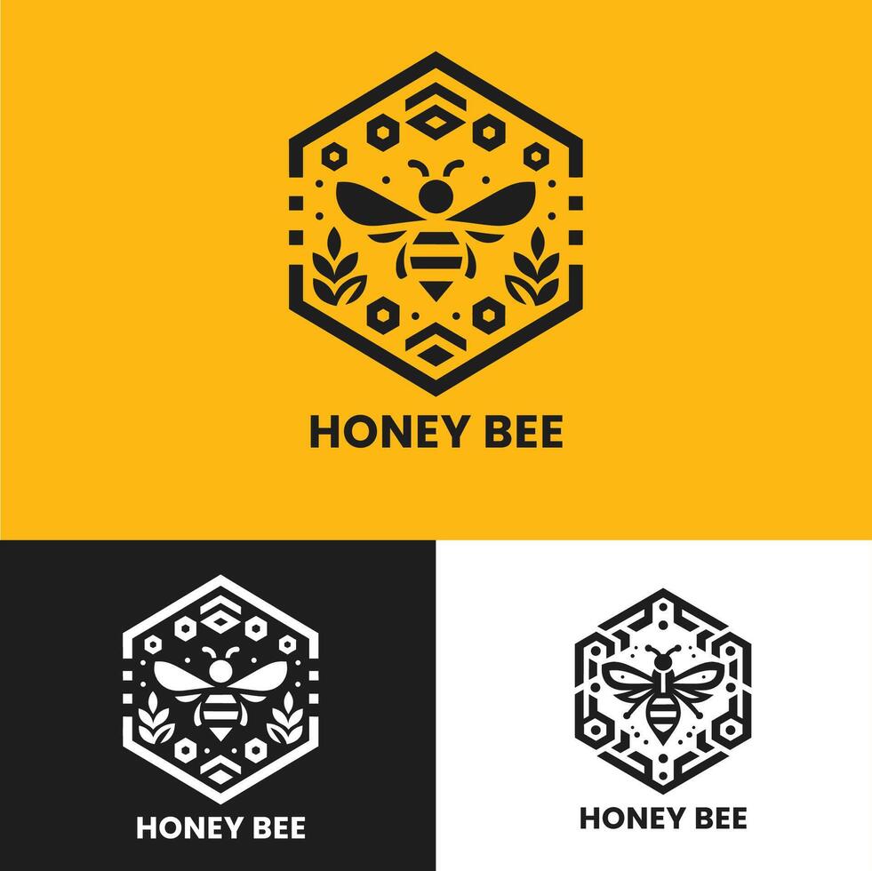 Elegant honey bee logo with hexagon motif perfect for sophisticated branding and identity vector