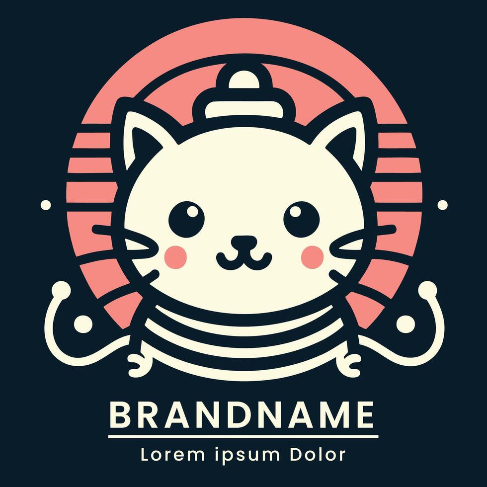 Adorable and welcoming cat logo with a warm color palette and inviting expression vector