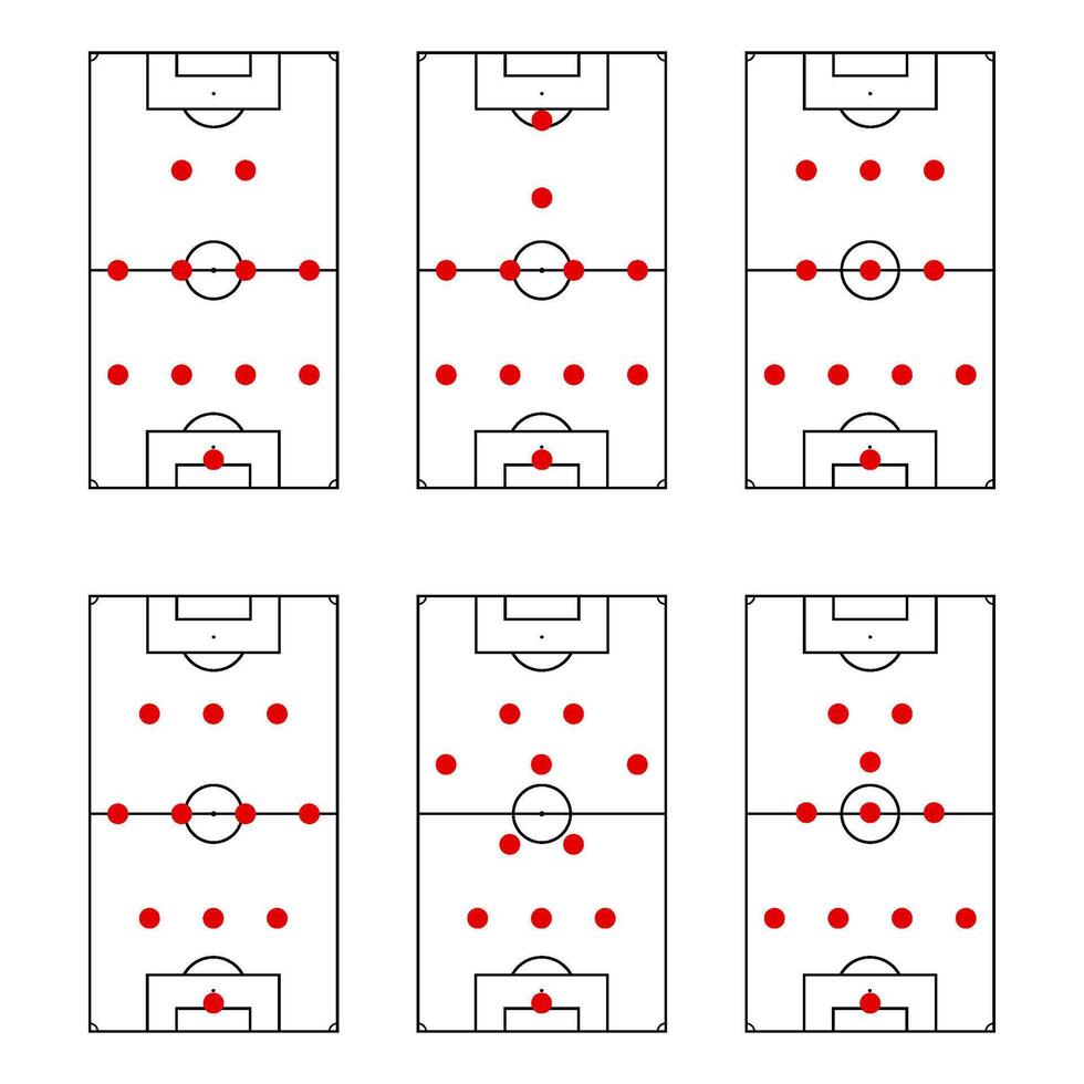 Attack tactics football, player position build up, set of scheme. of tactic attack goal, team coach illustration, strategy and plan for win, scheme instruction competition vector