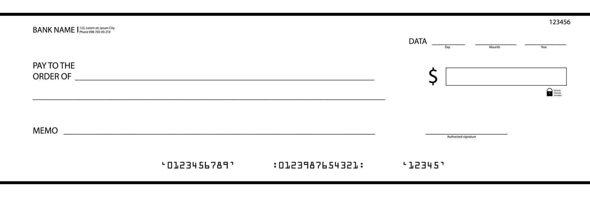 Cheque money, checkbook blank, business payment or voucher of bank black white design vector