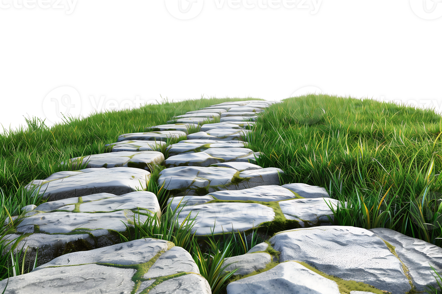 path beautiful Cobblestones on the green grass isolated on transparent background png