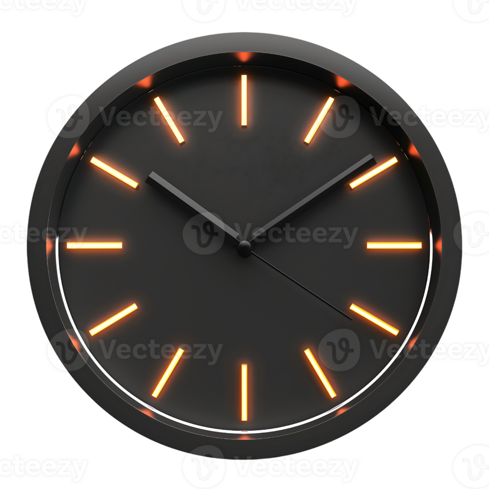 futuristic black wall clock isolated on transparent background png