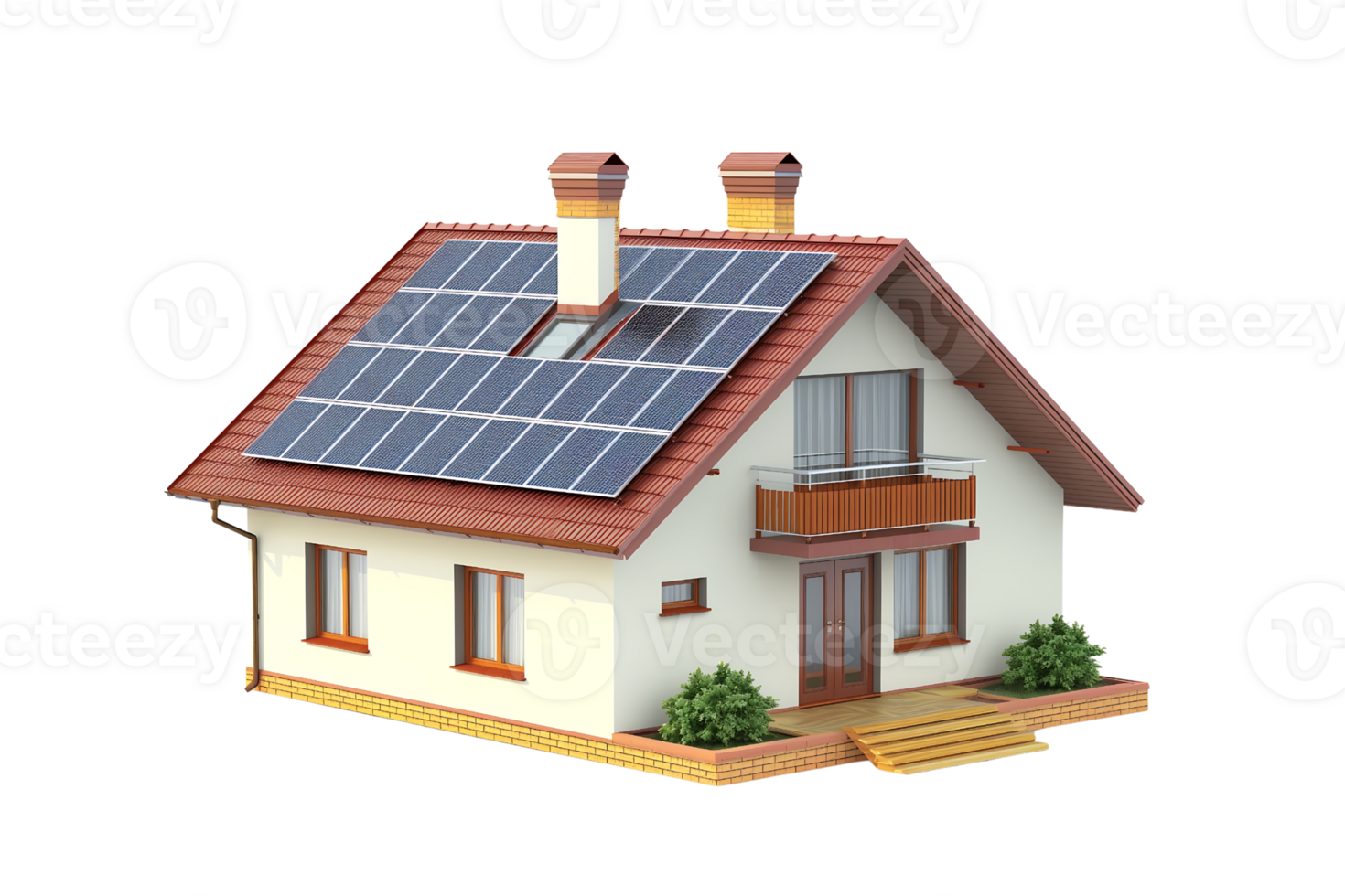 minimalist house with solar panels isolated on transparent background png