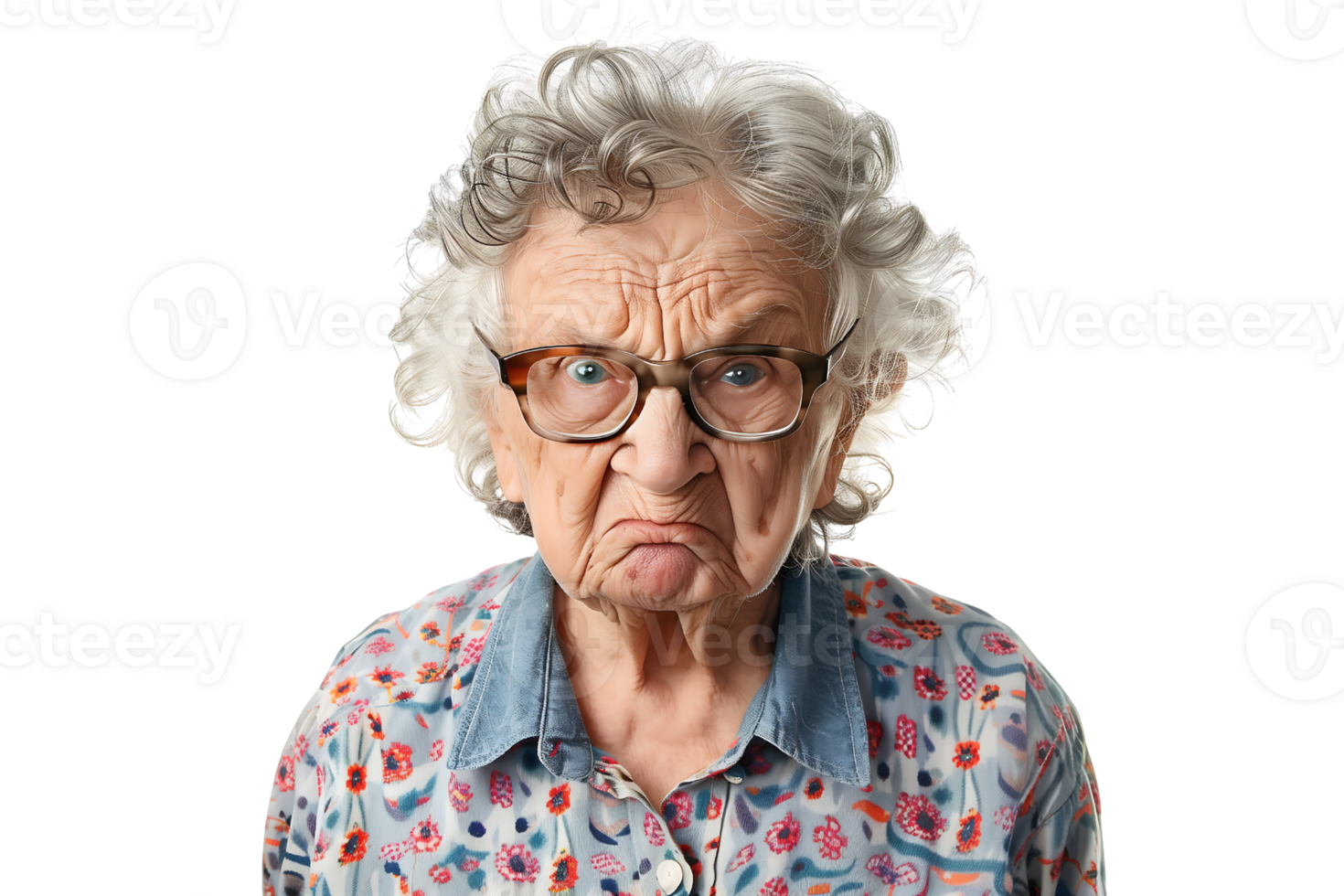 portrait of a angry grandma isolated on transparent background png