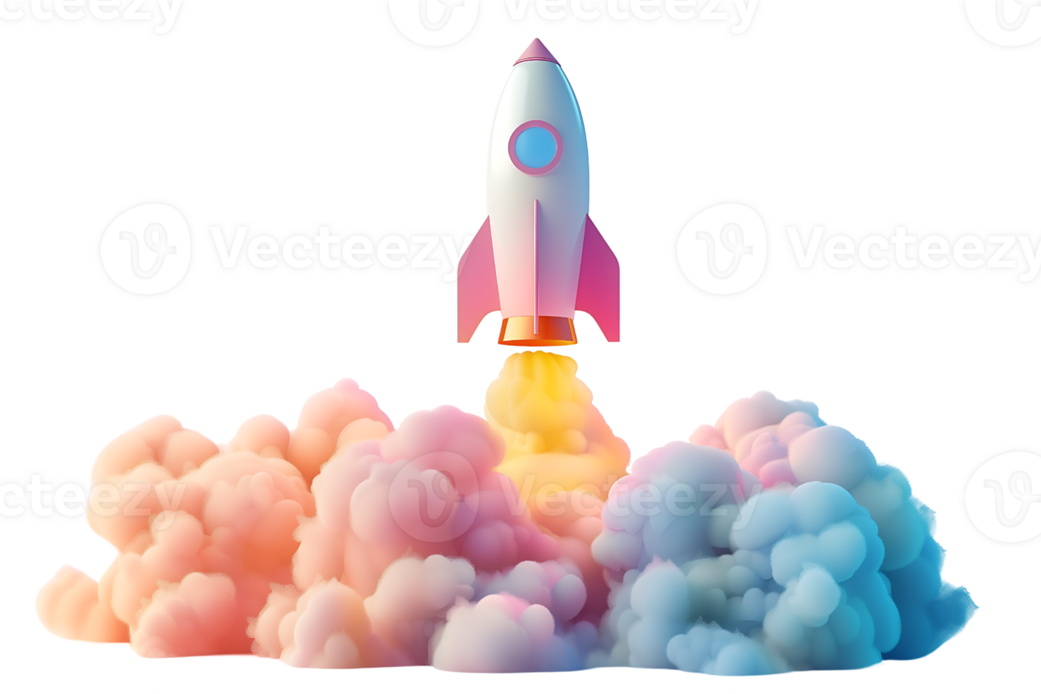 launch rocket with colorful clouds isolated on transparent background png