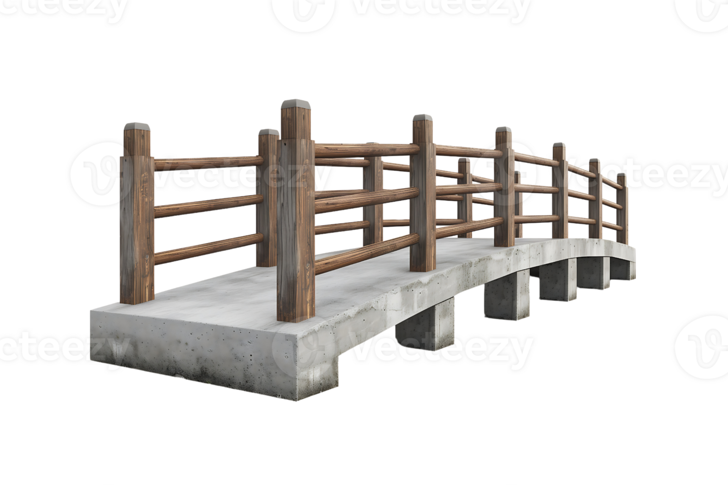Contemporary concrete bridge with wood fence isolated on transparent background png