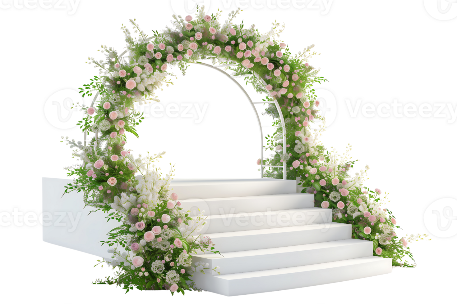 wedding arch flowers with stairs isolated on transparent background png
